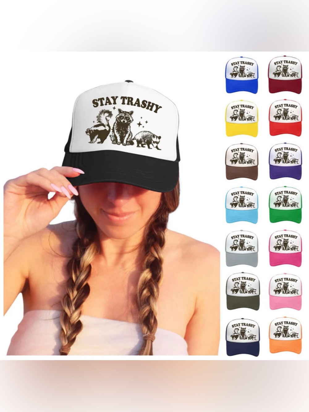 Stay Trashy Women's Trucker Hat - Black & White Graphic